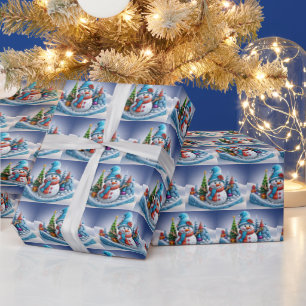 Schneemann in Winterlandschaft - Geschenkpapier