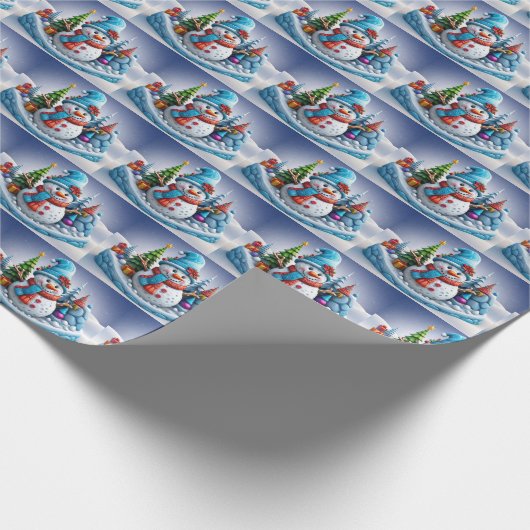 Schneemann in Winterlandschaft - Geschenkpapier (Ecke)