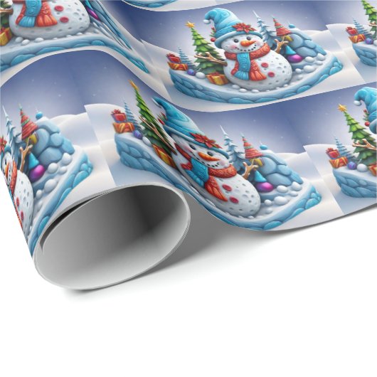 Schneemann in Winterlandschaft - Geschenkpapier (Rolleneckpunkt)