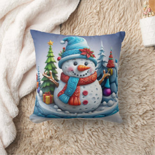 Schneemann in Winterlandschaft -  Kissen