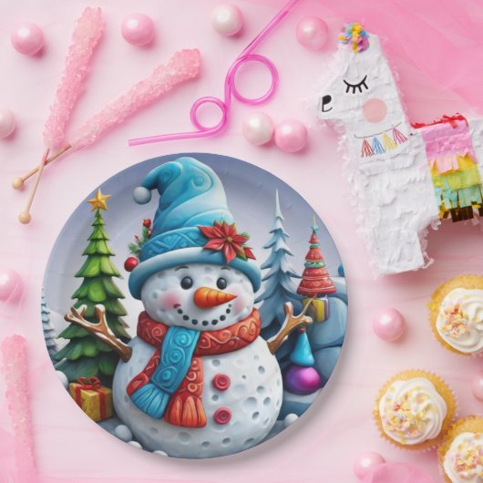 Schneemann in Winterlandschaft -  Pappteller (Party)