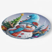 Schneemann in Winterlandschaft - Pappteller (Schrägansicht)