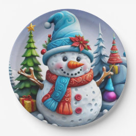 Schneemann in Winterlandschaft -  Pappteller