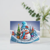 Schneemann in Winterlandschaft - Postkarte (Stehend Vorderseite)