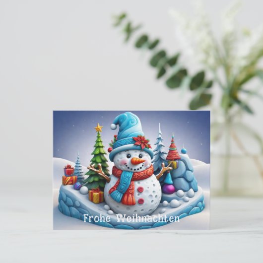 Schneemann in Winterlandschaft -  Postkarte (Stehend Vorderseite)