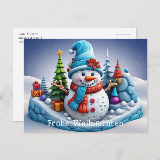 Schneemann in Winterlandschaft - Postkarte (Vorne/Hinten)