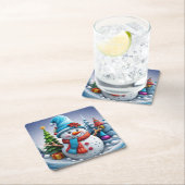 Schneemann in Winterlandschaft - Rechteckiger Pappuntersetzer (Vor Ort)