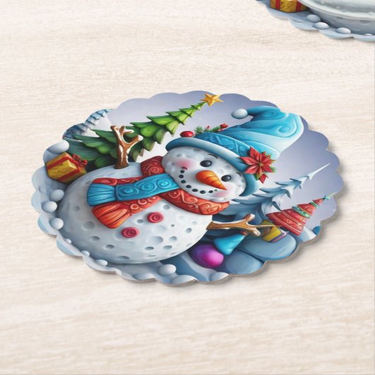 Schneemann in Winterlandschaft -  Untersetzer (angewinkelt)