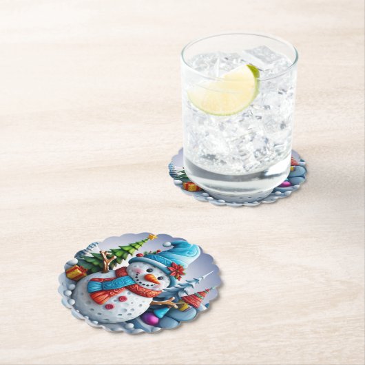 Schneemann in Winterlandschaft -  Untersetzer (Vor Ort)