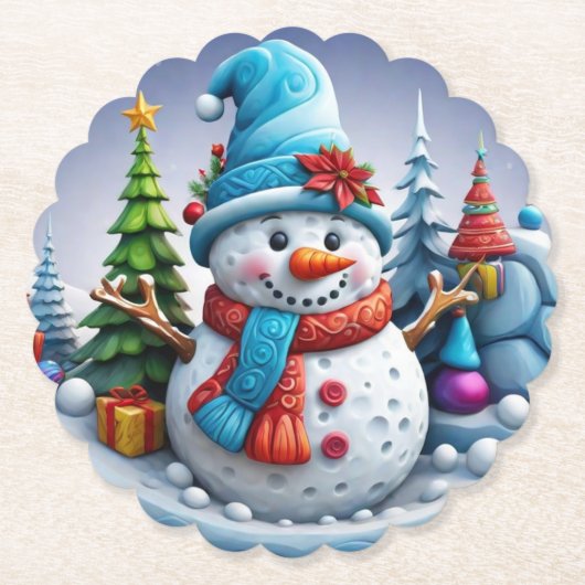 Schneemann in Winterlandschaft - Untersetzer (Vorderseite)