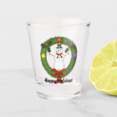 Schneemann in Wreath Shot Glass Schnapsglas (Vorderseite)