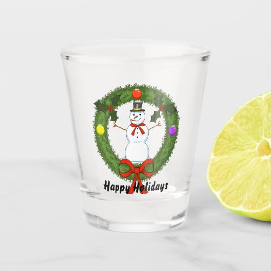 Schneemann in Wreath Shot Glass Schnapsglas (Vorderseite)