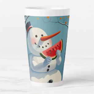 Schneemann isst Wassermelone Milchtasse