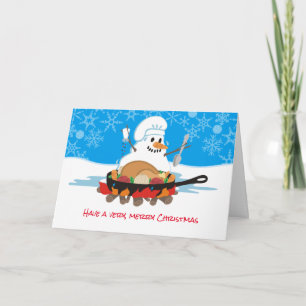 Schneemann Koch Weihnachts-Truthahnfeuer Feiertagskarte