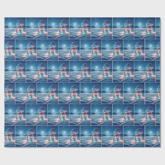 Schneemann krummelte in leuchtenden Weihnachtslich Geschenkpapier (Flach)