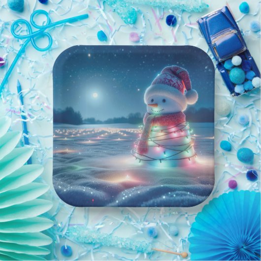 Schneemann krummelte in leuchtenden Weihnachtslich Pappteller (Party)