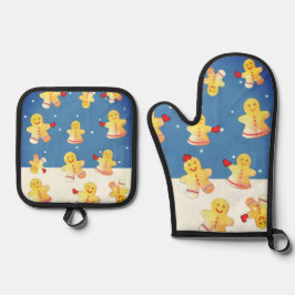 Schneemann Lebkuchen Ofenhandschuh & Topflappen-Set