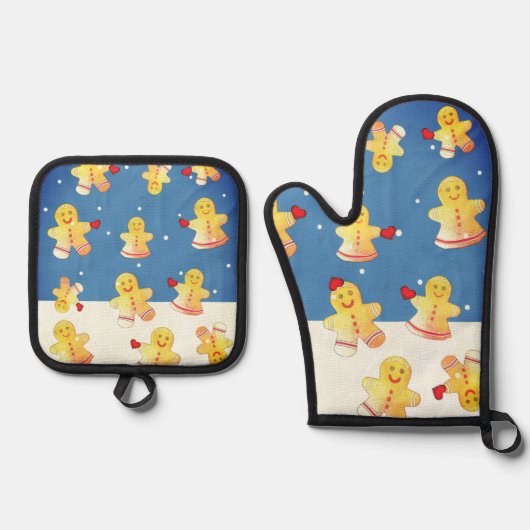 Schneemann Lebkuchen Ofenhandschuh & Topflappen-Set (Vorderseite)