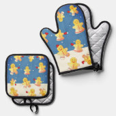 Schneemann Lebkuchen Ofenhandschuh & Topflappen-Set (Vorderseite/Rückseite)