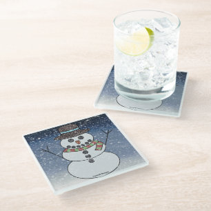 Schneemann m. Hintergrund - Glasuntersetzer