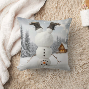 Schneemann macht einen Kopfstand Kissen