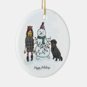 Schneemann, Mädchen und Hund Keramik Ornament (Rechts)