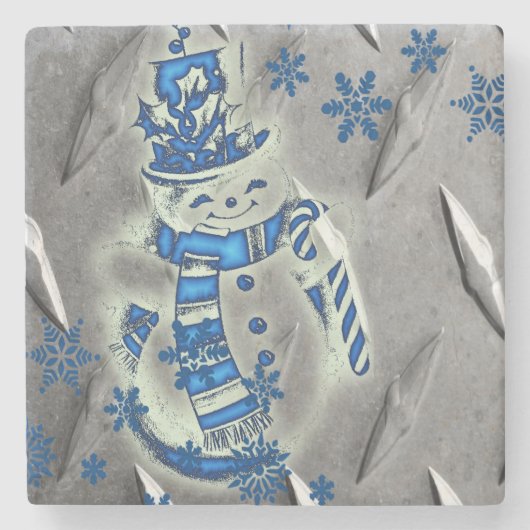 Schneemann Marmor Stein Untersetzer Weihnachten (Vorderseite)