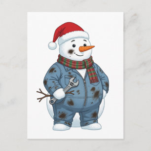 Schneemann Mechaniker Weihnachten 2026 Feiertag Bl Ankündigungspostkarte