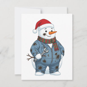 Schneemann-Mechaniker-Weihnachten 2026 Feiertag Bl Mitteilungskarte