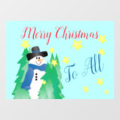 Schneemann mit Aquamarinem Blau Fensteraufkleber (Blatt)