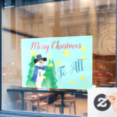 Schneemann mit Aquamarinem Blau Fensteraufkleber (Café-Fenster)