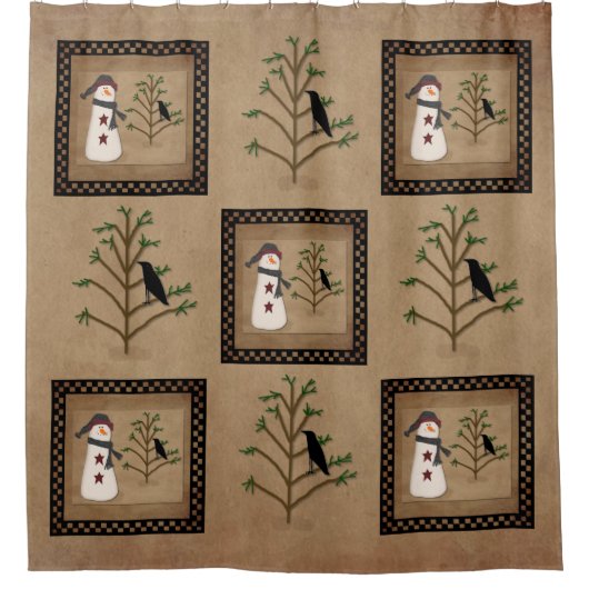 Schneemann mit Baumduschvorhang Duschvorhang (Vorderseite)