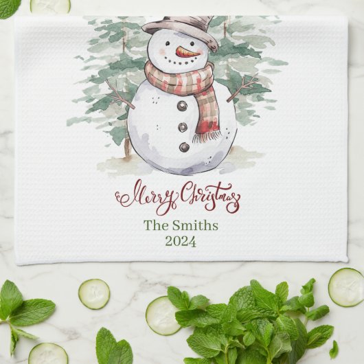 Schneemann mit Bäumen Personalisierte Küchentücher (Gefaltet)