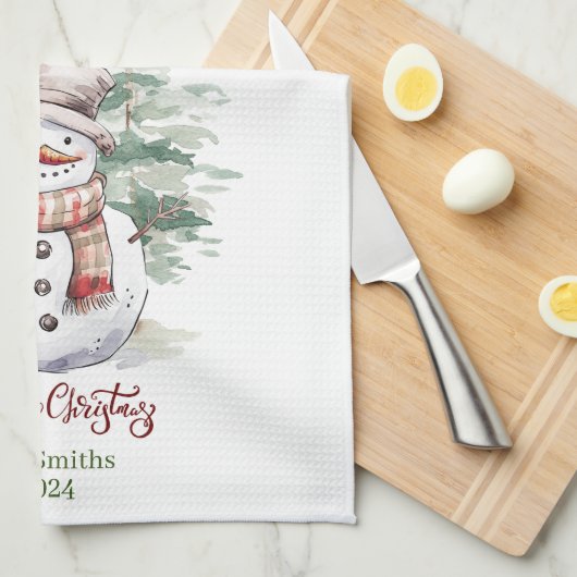 Schneemann mit Bäumen Personalisierte Küchentücher (Viertel Falte)