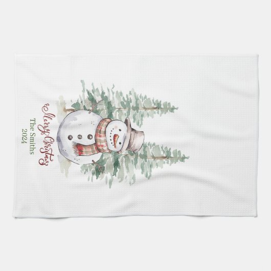 Schneemann mit Bäumen Personalisierte Küchentücher (Horizontal)