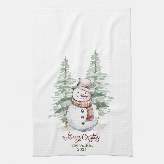 Schneemann mit Bäumen Personalisierte Küchentücher (Vertikal)