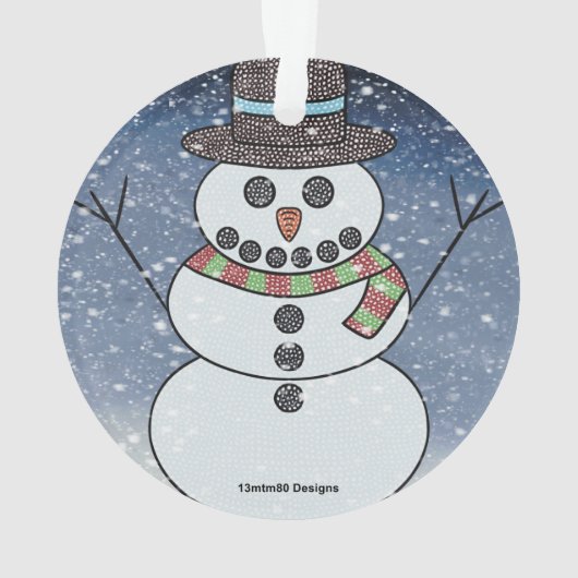 Schneemann mit BG - Acrylschmuck Ornament (Rückseite)