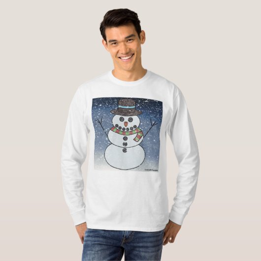 Schneemann mit BG (weiß) - Shirt mit langem Ärmel (Vorne ganz)