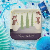 Schneemann mit Blau und Beige Pappteller (Party)