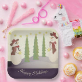 Schneemann mit Blau und Beige Pappteller (Party)