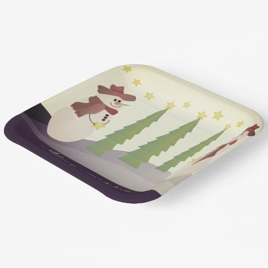 Schneemann mit Blau und Beige Pappteller (Gewinkelt)