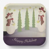 Schneemann mit Blau und Beige Pappteller (Vorderseite)