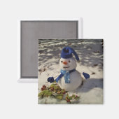 Schneemann mit blauem Hut, Handschuhen und Scarf Magnet (Vorderseite/Rückseite)