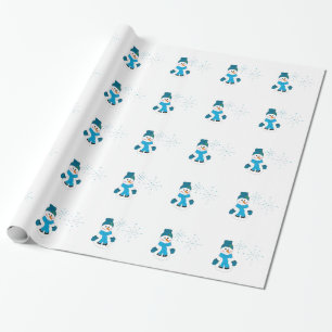 Schneemann mit blauem Hut und Schal Geschenkpapier