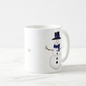 Schneemann mit blauem Schal und passender Mütze Kaffeetasse (VorderseiteRechts)