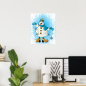 Schneemann mit Blauen Weihnachtsschneeflocken Poster (Heimbüro)
