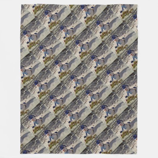 Schneemann mit Blauhut, Handschuhen und Scarf Fleecedecke (Vorderseite)