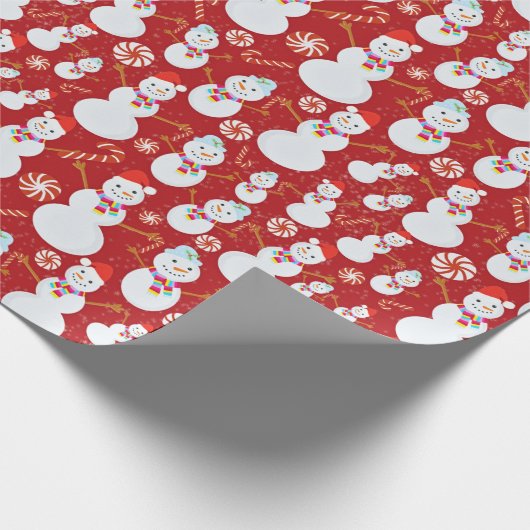 Schneemann mit Candy Canes und Weihnachtsliedern Geschenkpapier (Ecke)
