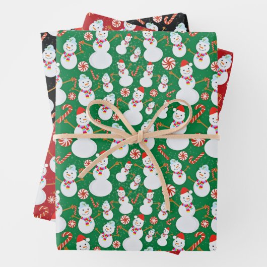 Schneemann mit Candy Canes und Weihnachtsliedern Geschenkpapier Set (Beispiel)