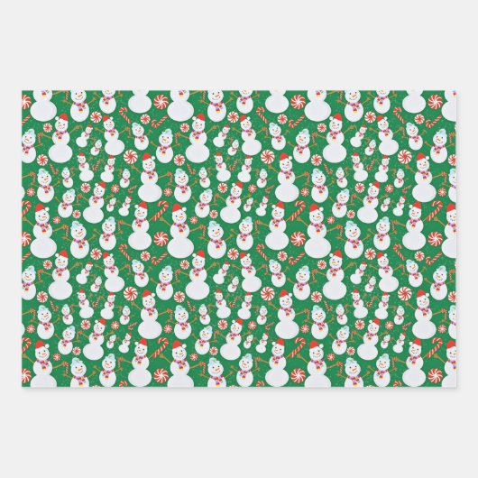 Schneemann mit Candy Canes und Weihnachtsliedern Geschenkpapier Set (Vorderseite)